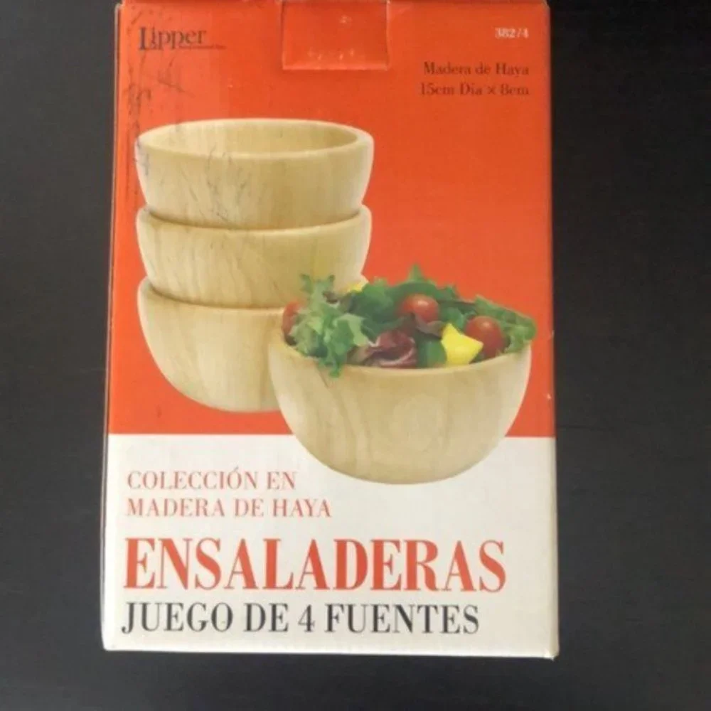 NEW Lipper Wooden Salad Bowls Collection Set of 4 Brown NEW